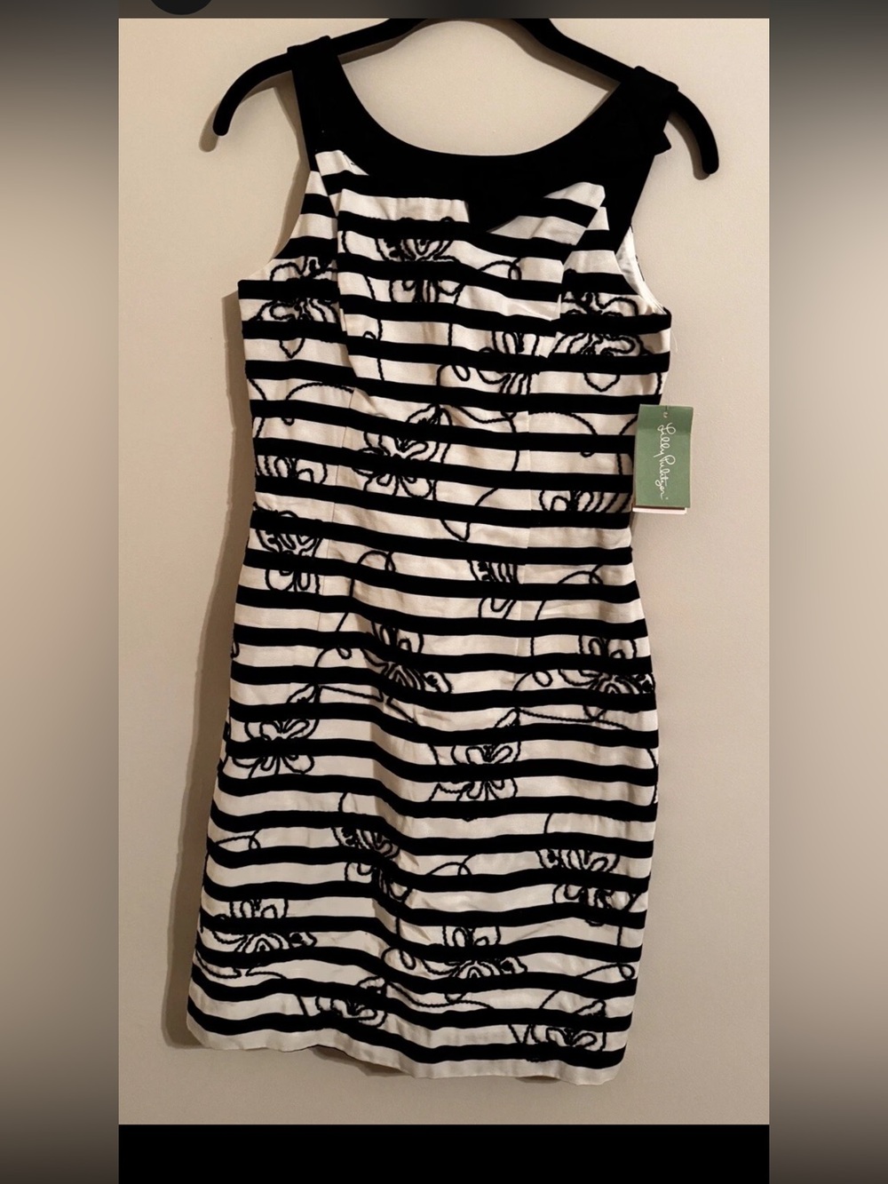 Lilly Pulitzer 🌹Black & White Striped Floral Scoop Neck Women's dress
